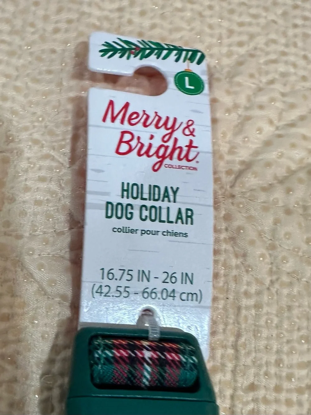 Merry & Bright Holiday Plaid Dog Collar with Bow - Green